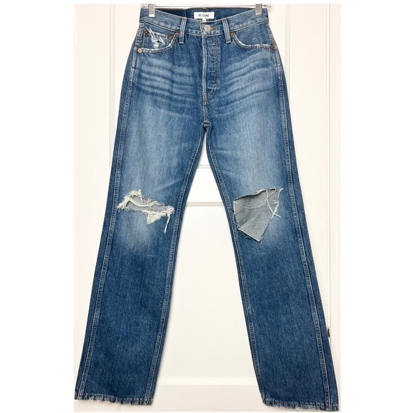 NWT RE/DONE 90s High Rise Distressed Denim Ripped Knee Straight Leg Jeans 26 - Picture 9 of 16